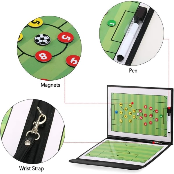 Vikbar fotbollsfotboll magnetisk taktiktavla med strategitavla med markörbitar och 2-i-1 penna