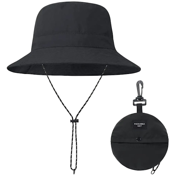 Packbar Bucket Hat Dam Justerbar Sommar Lättvikts Hatt Vikbar Strand Fiskehatt (Svart)