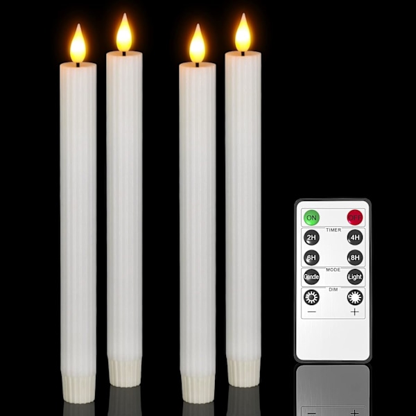 4 st LED-ljusstakar i äkta vax med fjärrkontroll, flimmer för heminredning (24,5 cm) 4 stycken – vit (24,5 cm) 4 stycken – 4 stycken – vit (24,5 cm) 4 stycken \u2013 vit (24,5 cm)