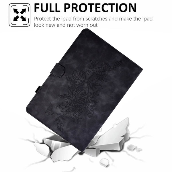 För Samsung Galaxy Tab A 10.1 (2016) T580 / T585 Stötsäkert cover Pu Läder Butterfly Blommönster tryckt case Musta