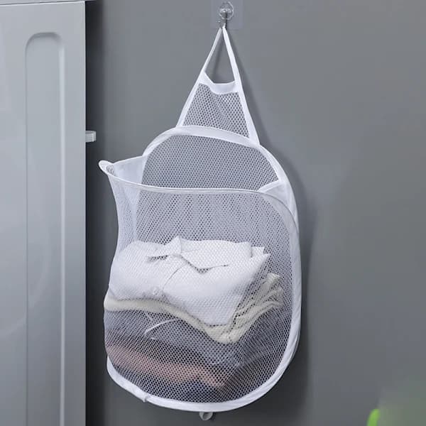 Hanging Laundry Hamper, Foldable, Wall Mounted, Mesh Bathroom Laundry Basket, Visible, Large Open Top, Easy Access for Room, Grey Gray