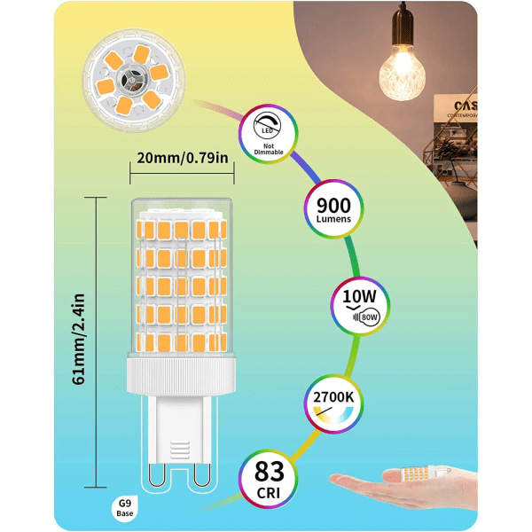 G9 LED 10W, G9 LED-lamput Lämmin valkoinen 2700K AC 220V Pakkaus 6 kpl
