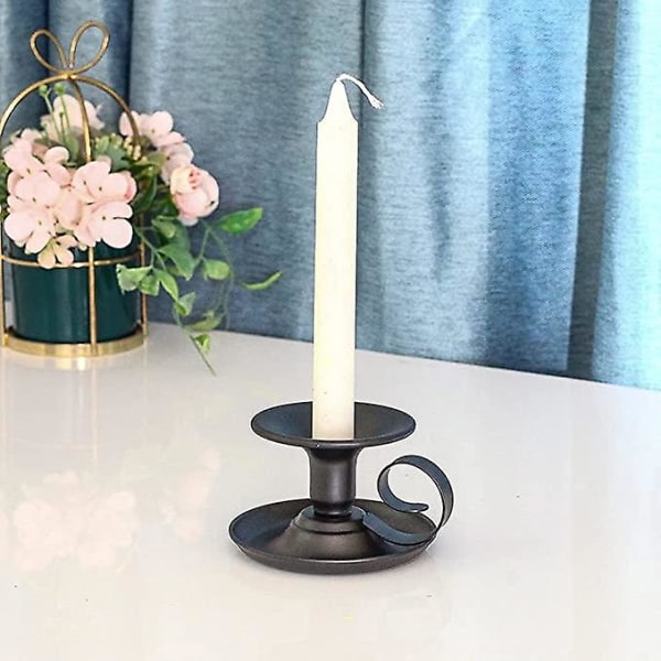 Musta kynttilänjalka, retro rautakynttilänjalka, taottu kynttilänjalka, kynttilänjalat juhlapöydän koristeluun (1 kpl, musta) zdq