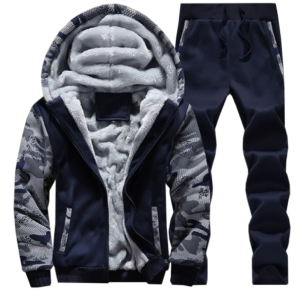 Herr Fleece Träningsdrag Set Sport Hoody Hoodie Toppbyxor Byxor Black Black 3XL zdq