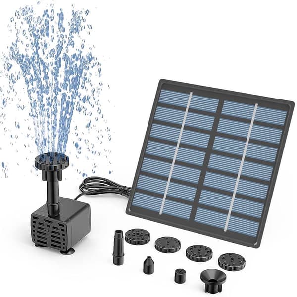 Solar springpumpe-sæt med 1,8W panel, 6 dyser og 3 m ledning til fuglebad, dam, haveakvarium, sort 11CM