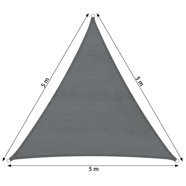 tectake Solsejl i polyethylen trekantet, grå - 500 x 500 x 500 cm grå