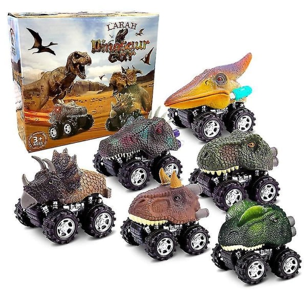 CDQ Dra tillbaka dinosauriebilar för barn, 6-pack dinosaurieleksaksbilar för 3-åriga pojkar