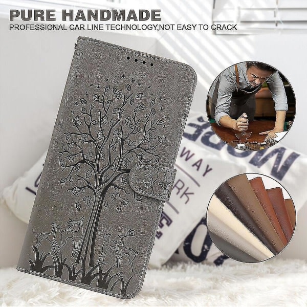 Kompatibelt Iphone X/xs Case Läderfodral Cover Etui Coque - Grey Tree And Deer null ingen