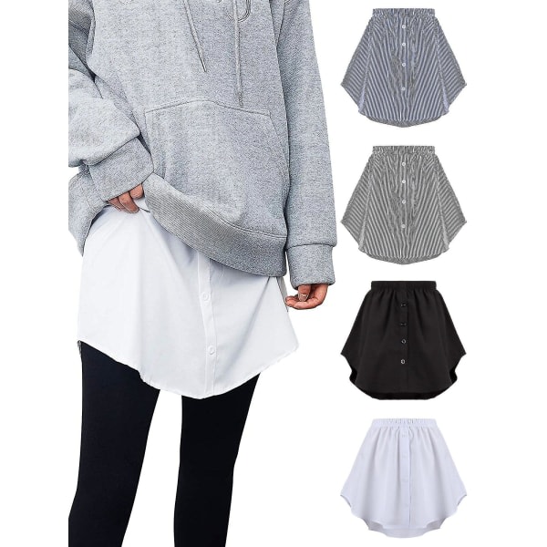 4 st Skjortförlängare för kvinnor Justerbar lager Fake Top Nedre Sweep Shirt Halvlång minikjol (flerfärgad, Xl) Black-White Stripes XL