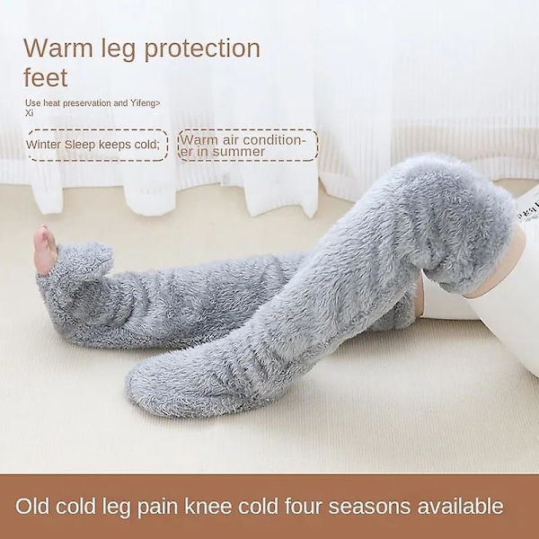 Teddy Legs Lange Strømper - Teddy Legs Strømper, Over Knæ Høj Fuzzy Benvarmere Strømper Sjove Fuzzy Lange Vinterstrømper silver gray