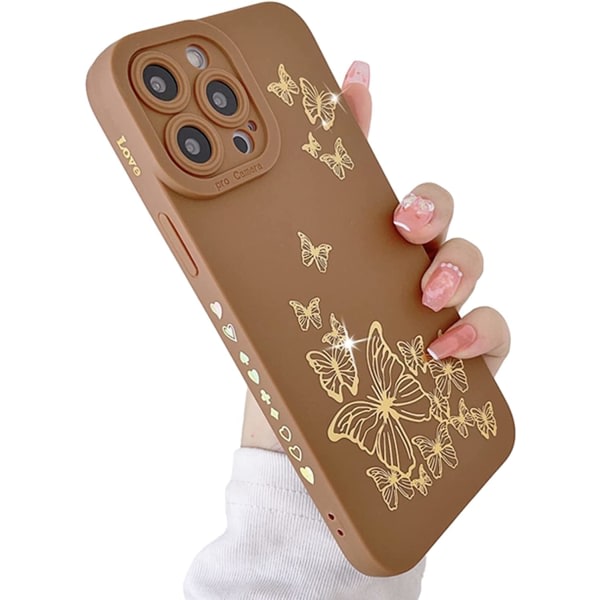 CDQ Compatibel iPhone 14 Pro Max case, Butterfly 6,7 tuumaa ruskea