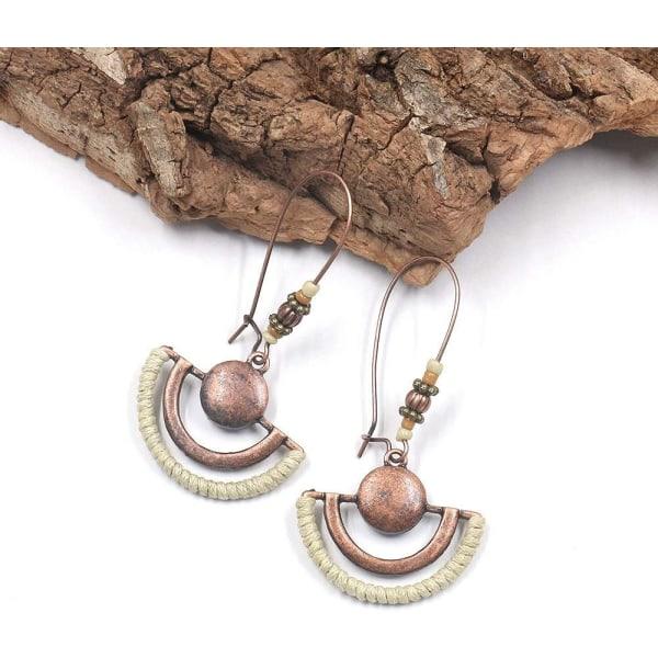 Heyone Lätt handgjord väv Boho Bohemian Fläktformade örhängen för kvinnor Geometrisk Dingle Drop Hollow Halvrund afrikansk stam etniska smycken