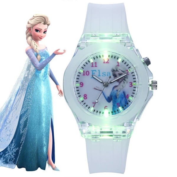 Hohtava Frozen-aiheinen tyttöjen kello, LED-valolla varustettu kvartskello #1