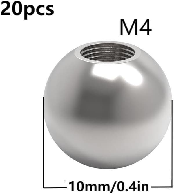 20 gjengede stålkuler - 10 mm erstatningskuler i kromstål - M4-gjenge for Kossel K800 3D-printer magnetisk kulehodesystem
