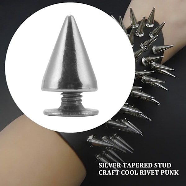 100 st/set 9,5 mm silverfärgade konformade dubbar med skruv, nitar för DIY-hantverk, punk