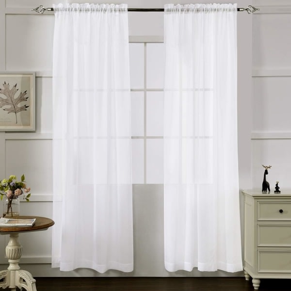 Skira Gardiner Vita 【B54*L84in】137cm*213cm, Stång ärmar Gaze Gardiner för vardagsrum, sovrum, fönsterbehandlingar, 2-delat set