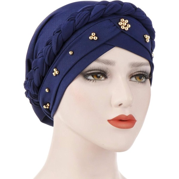 CDQ Elegant huvudduk för kvinnor Turban mössmössa muslimsk solskyddande kemo- cap som andas （marinblå） navy blue