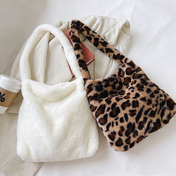 Fluffy skuldertaske shoppingtaske khaki