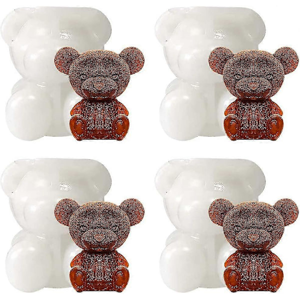 4 stk. silikone isterningeforme, 3D bamseform isterning