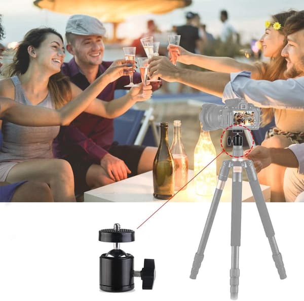 2-pakning 1/4\" mini svingbar kulehode stativfeste – 360° baseadapter for DSLR, kamera, lampe