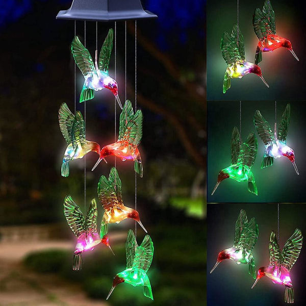 LED-kolibri-tuulipeli, mobiili riippuva tuulikello puutarhan koristeluun, automaattinen värimuutos (kolibri)