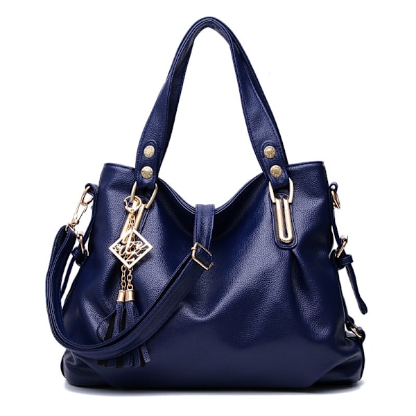 Dam Handväska Axelväska Crossbody Bag Mjukt Läder Stor Väska Dark Blue