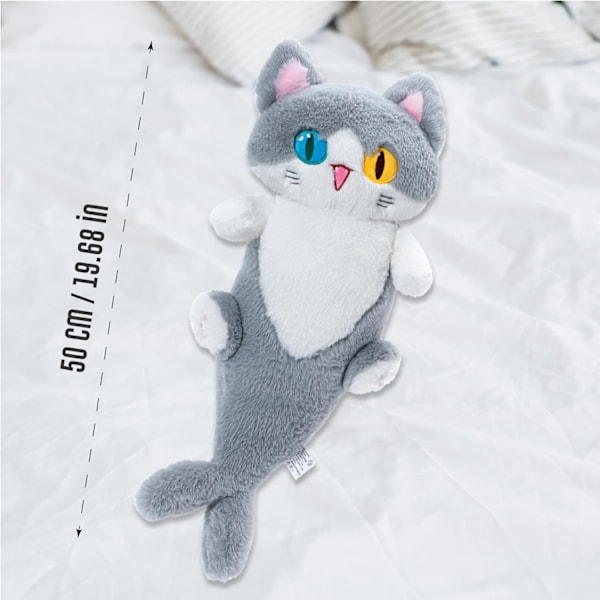 Lång Katt Plyschleksak Söt Kramgo Plyschkudde Hajkatt Gosedjur för Flickor och Pojkar Grå 50 cm Grey
