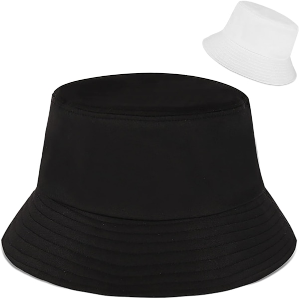 Söt bucket hat strand fiskarhattar för kvinnor, vändbar dubbelsidig användning Black White