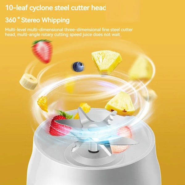 Bærbar trådløs blender elektrisk frugtjuicer maskine til orange isknusning 10 blade hjælpefødevare maskine 1500mA mixer White