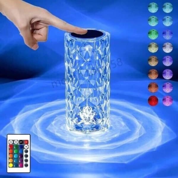 LED Crystal RGB Table Lamp Night Light Touch Atmosphere Bedside Lamp Bar Diamond Rose
