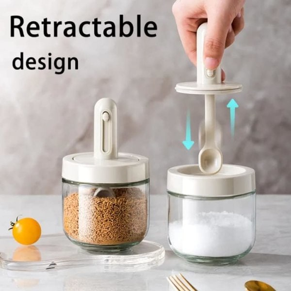 Ny anpassad mini expanderbar kryddflaska glas sockersalt- och pepparbehållare med stående sked