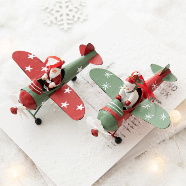 Retro järn julhänge Santa Claus flygplan julgran A onesize