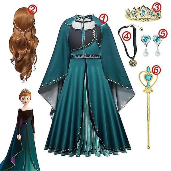 Flickans Frozen Prinsessklänning: Sekvenserad Mesh-bollklänning för Cosplay som Elsa eller Anna 6PCS Anna Dress Set3 7-8T (130)