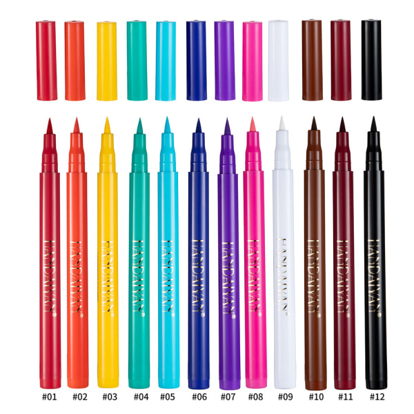 CDQ 12-farger mattfarget eyeliner, raskt og lett å bruke flytende eyelinerpenna 12-pack eyeliner