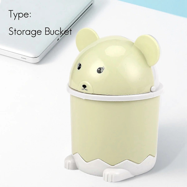 Creative Cute Desktop Trash Can with Lid Small Trash Can Mini Flip Plastic Dustbin Green