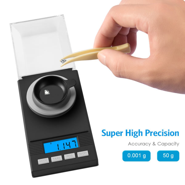 Presisjonsvekt, 50g/0,001g, høy presisjonsvekt, smykkevekt for lommer, bærbar digitalvekt med LCD-skjerm, leveres med kalibreringsvekter, CDQ