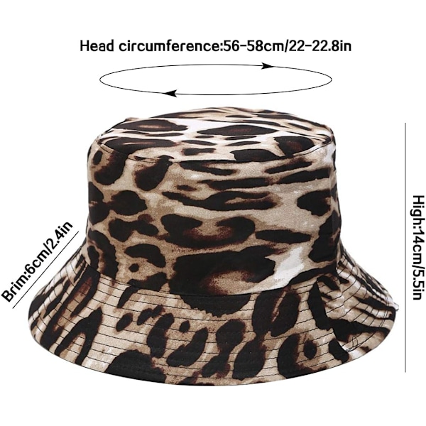 Söt bucket hat strandfiskarhattar för kvinnor, vändbar dubbelsidig användning Leopard