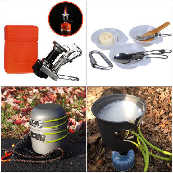 13-delt camping køkkensæt, sammenklappeligt, til udendørs vandring, picnic, mess kit, gryder, pande, C