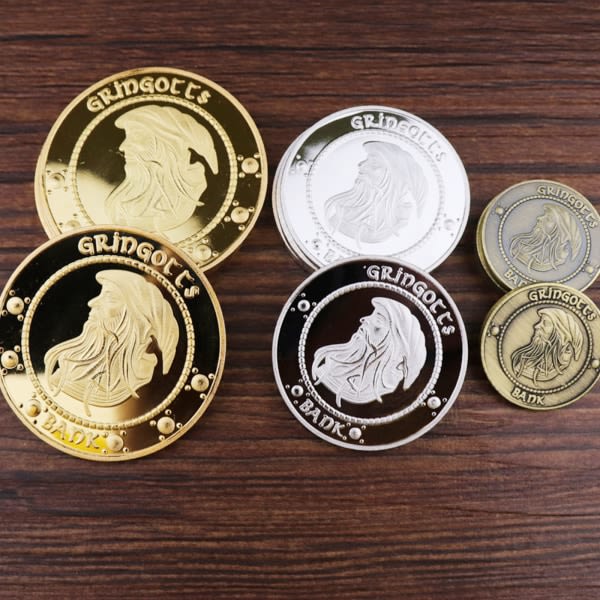 CDQ Hogwarts Coins Film kringutrustning guldmynt med pengapåse Brown S