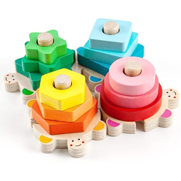 Stappbare leker for småbarn 1-3 år, Montessori form-sorterer babysaker, treblokker pedagogiske leker for gutter jenter barnehagegaver