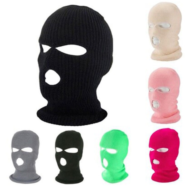 1. Broderi Balaclava Ulkona Lämmin Hattu 3-reikäinen Hiihtohattu Musta