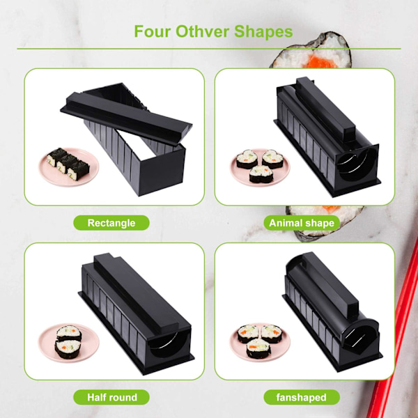 Sushi-set för nybörjare 10 delar Plast Sushi Maker Verktyg Komplett med 8 Sushi Ris Rullformar Formar Gaffel Spatel DIY Hem Sushi Verktyg