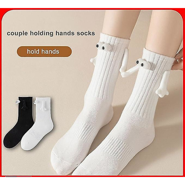 Hand i hand-strumpor, vänskapsstrumpor med magneter, handhållna vänskapsstrumpor, roliga 3D-dockparstrumpor 1 Pairs white
