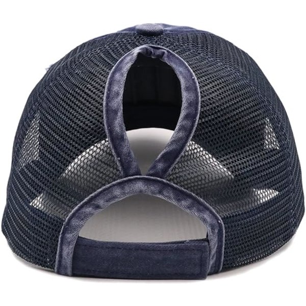 Hög hästsvans keps för kvinnor, stökig bullhatt, nödställd baseballkeps, okonstruerad tvättad pappahatt, flickor Trucker ponnykepsar