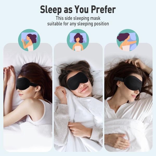Sömnmask för kvinnor och män, Umisleep 3D Eye Sovmask för sidosömmar, Silk Blackout Eye Mask Cover för sovsal CDQ
