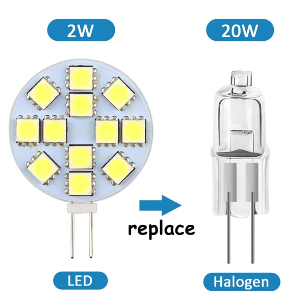 G4 LED-lampe 2W, AC/DC12-24V, 200LM Varmhvit 3000K, 12x 5050SMD, 20w Halogenlampe tilsvarende, Ikke dimbar, G4 Rund LED-lampe Pakke med 6