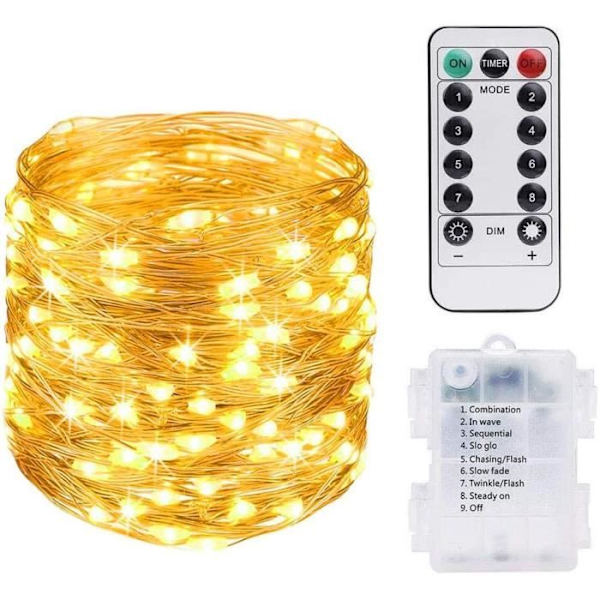 10M 100 LED ljusslinga, koppartråd batteridriven ljusslinga med fjärrkontroll för karnevalsfödelsedagsfest[H670]