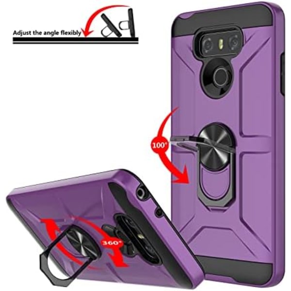 GAMEMIUZ LG G6 case, LG G6 - case med [3X skärmskydd i härdat glas], inbyggt ringstöd ja magnetiskt bilfäste Stötsäkert Droppro Purple
