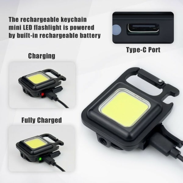 2 stk. Nøgleringslommelygte Mini LED Lommelygte Lille USB Genopladelig Bærbar Arbejdslampe 4 Lystilstande, Sammenklappeligt Stativ Camping Flaskeåbner-HARRY