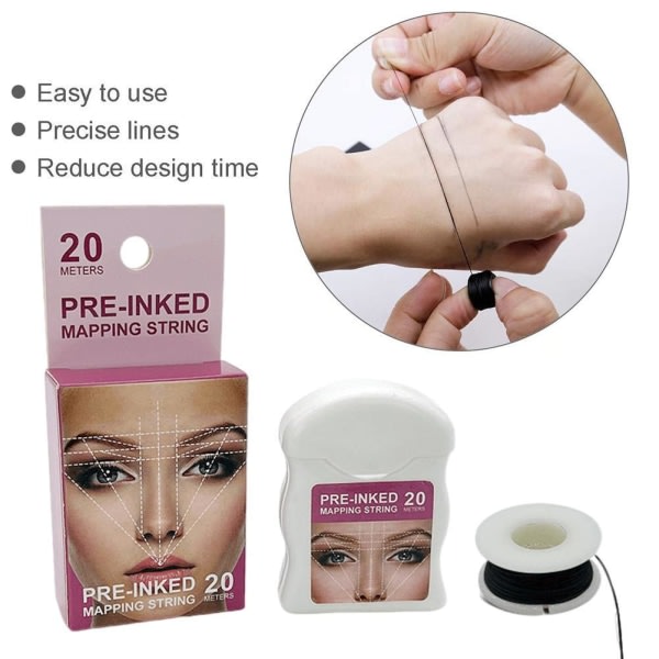 Black White Eyebrow Mapping String, Pre-inked Eyebrow Thread Lin black One-size